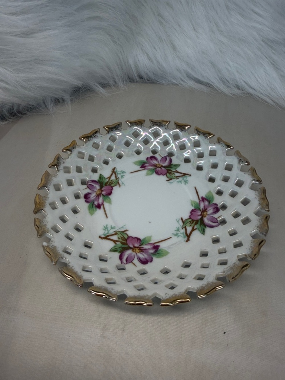 White Porcelain Napco Hand-Painted Decorative Dish